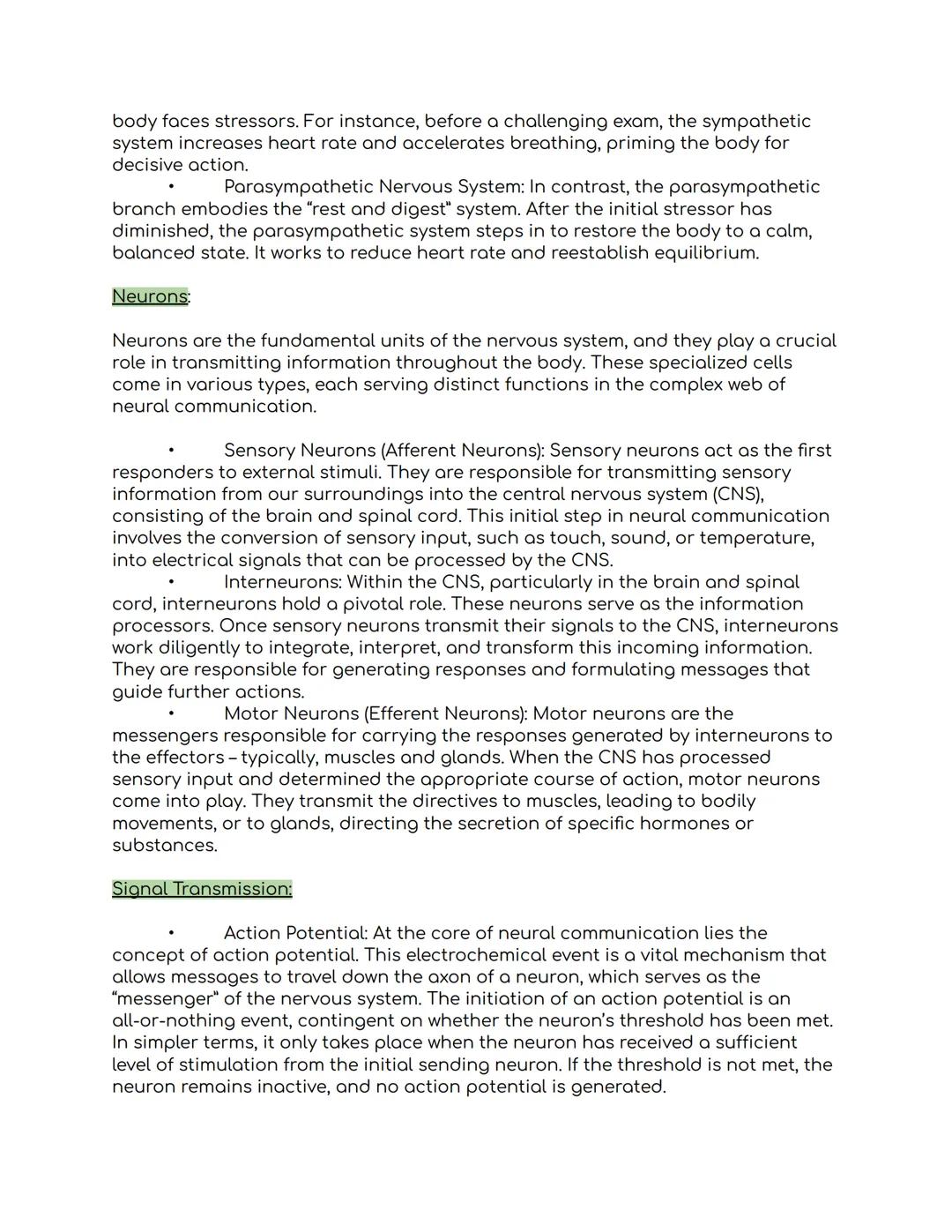 AP PSYCHOLOGY UNIT 2 - 2.3 Overview of the
Nervous System
Nervous System:
The nervous system serves as the body's intricate electrochemical