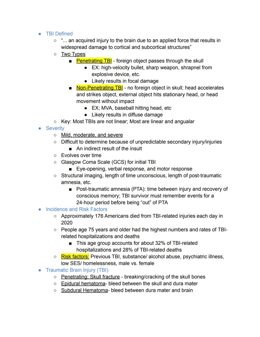 ●
TBI Defined
"... an acquired injury to the brain due to an applied force that results in
widespread damage to cortical and subcortical str