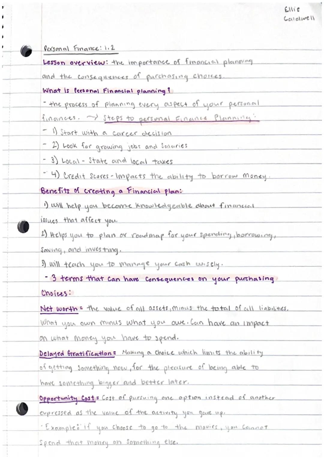 Personal Finance : 1.1
What is Personal Finance ?
-The Management of money and financial decisions for a person
or family including budgetin