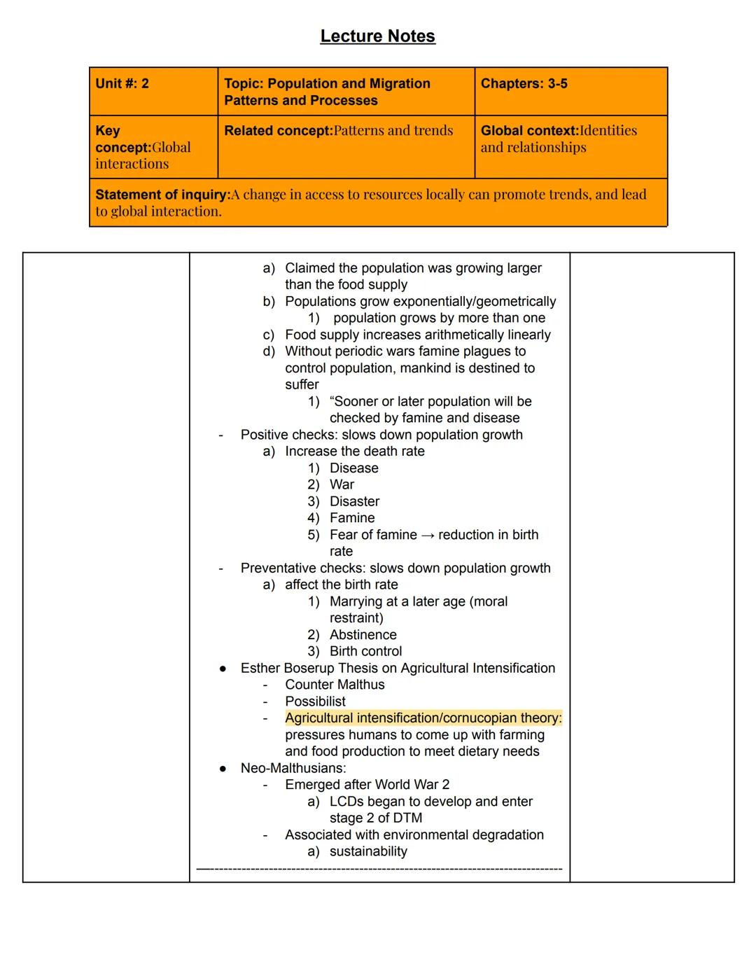 # Lecture Notes
Unit #: 2
Topic: Population and Migration
Patterns and Processes
Chapters: 3-5
Key
concept:Global
interactions
Related