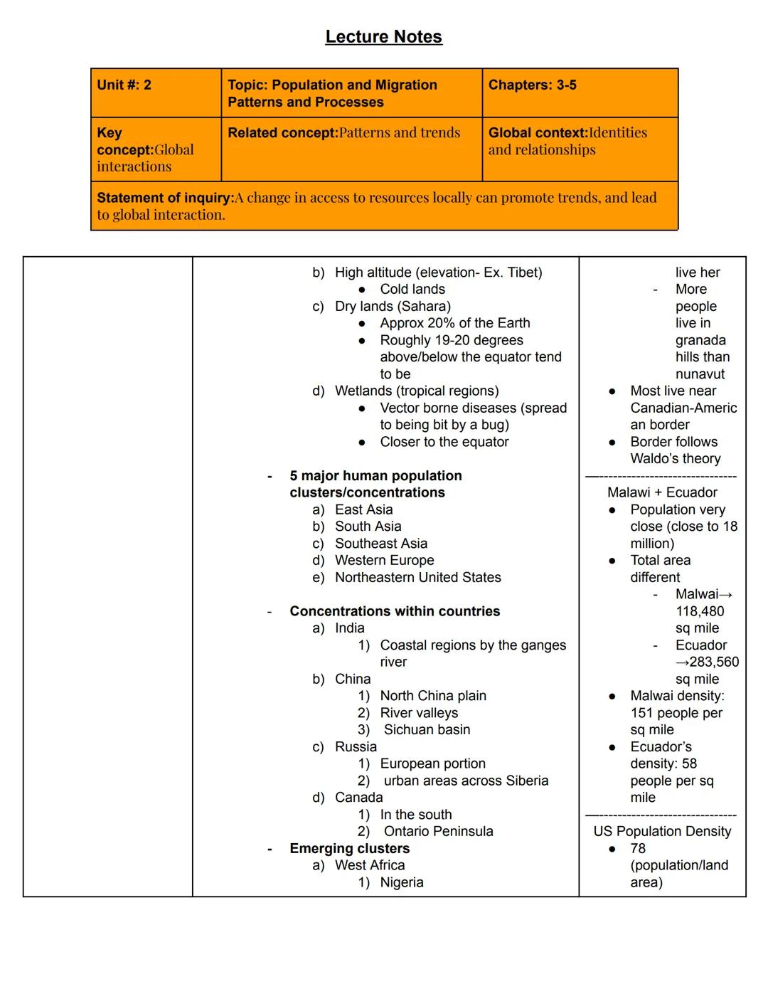 # Lecture Notes
Unit #: 2
Topic: Population and Migration
Patterns and Processes
Chapters: 3-5
Key
concept:Global
interactions
Related