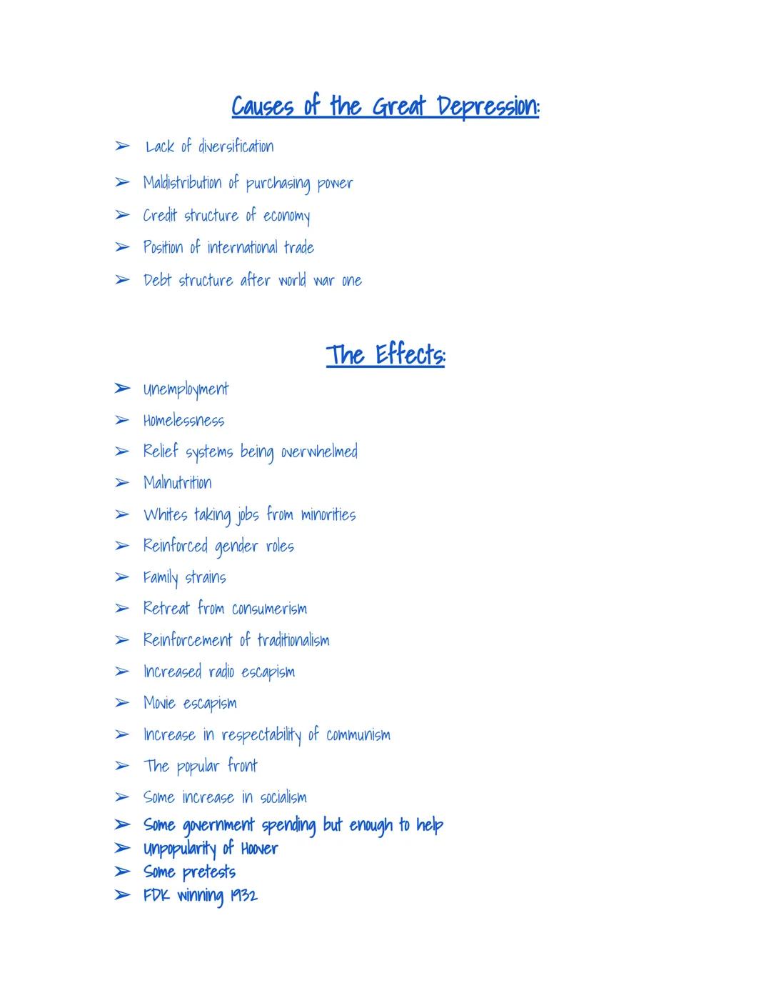 Causes of the Great Depression and The Effects