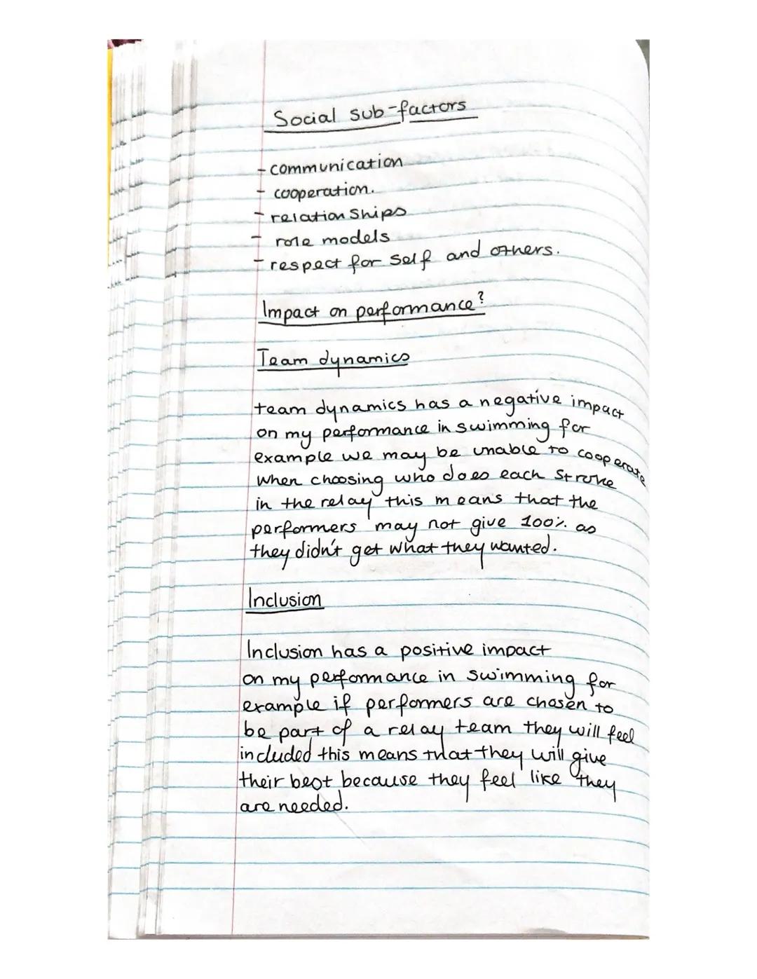 The social factor - Plan.
team ettiquette-the way the team bonds and
the relationships that the
Players have with one another.
team dynamic