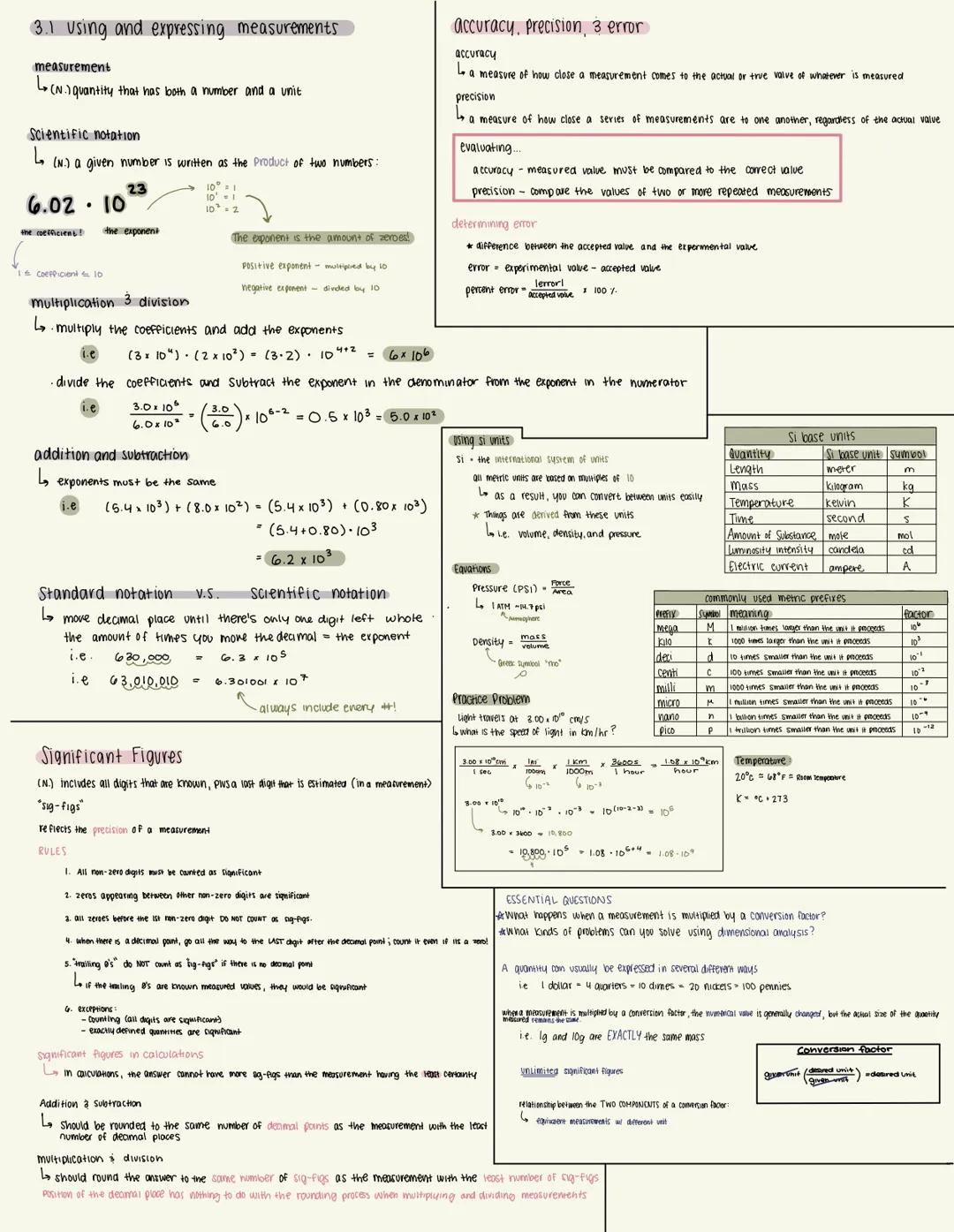 3.1 Using and expressing measurements
measurement
(N.) quantity that has both a number and a unit
Scientific notation
(N.) a given number is
