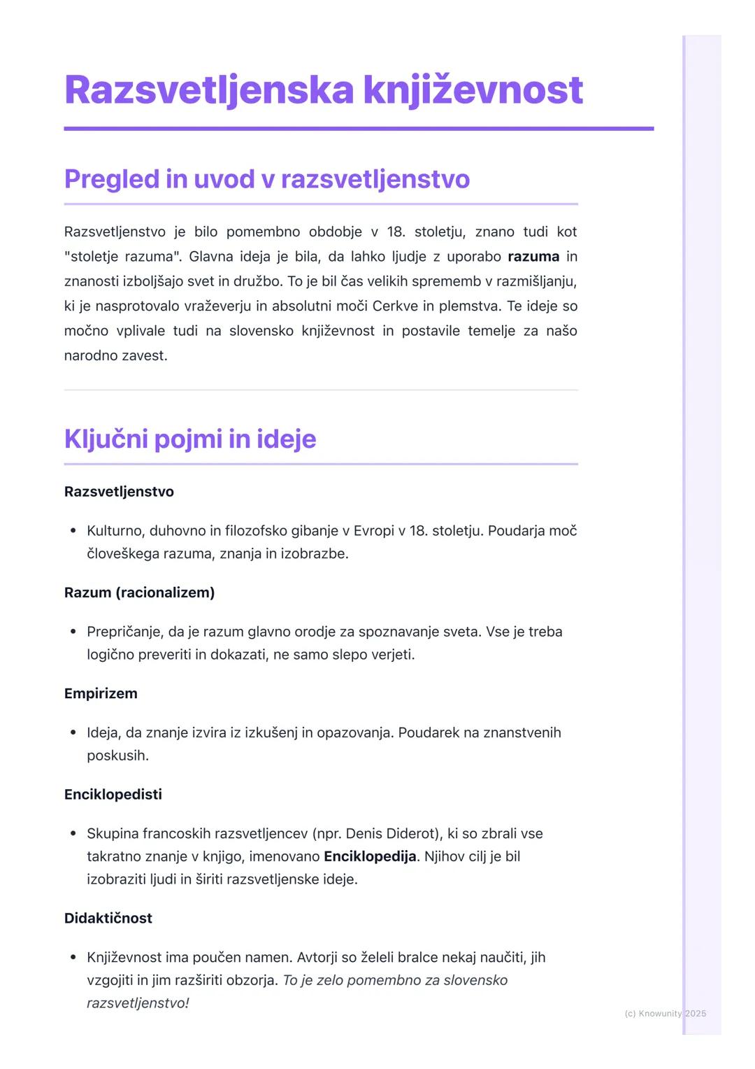 # Razsvetljenska književnost
Pregled in uvod v razsvetljenstvo
Razsvetljenstvo je bilo pomembno obdobje v 18. stoletju, znano tudi kot
"st