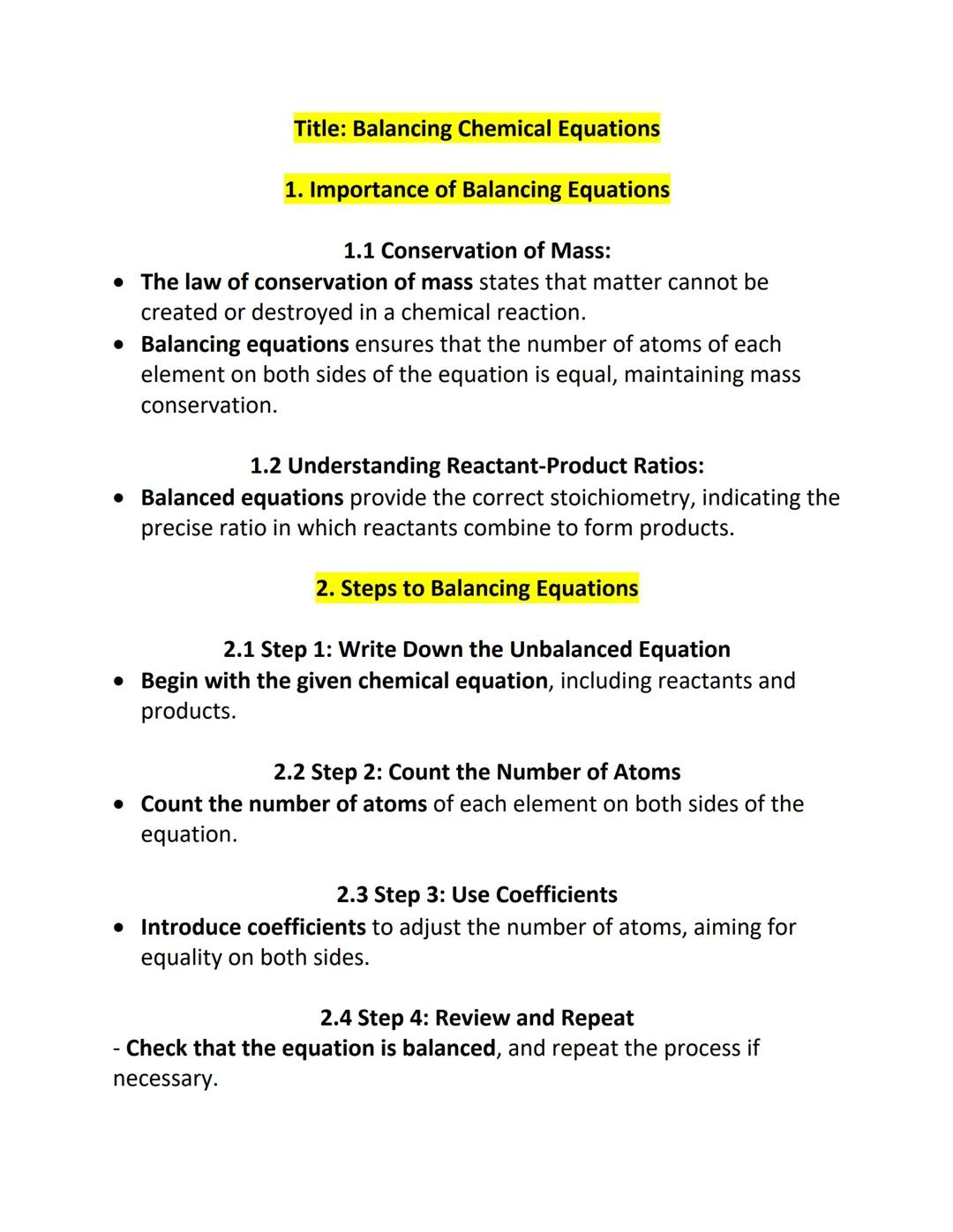 Balancing Chemical Equations