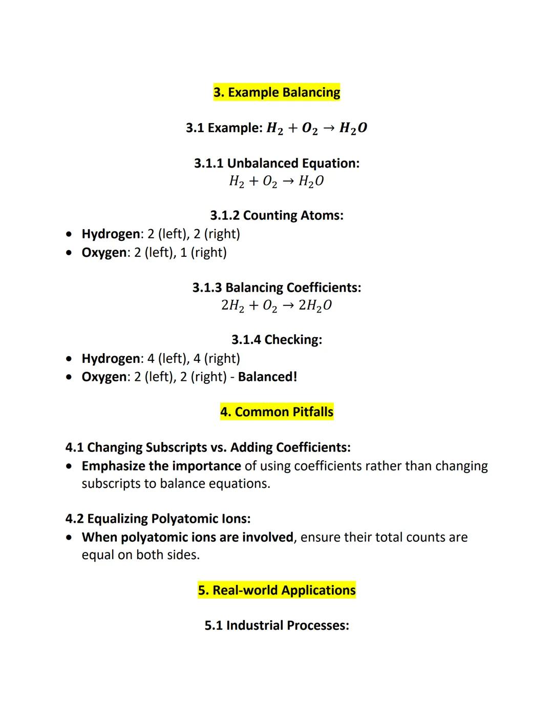 Title: Balancing Chemical Equations
1. Importance of Balancing Equations
1.1 Conservation of Mass:
• The law of conservation of mass states