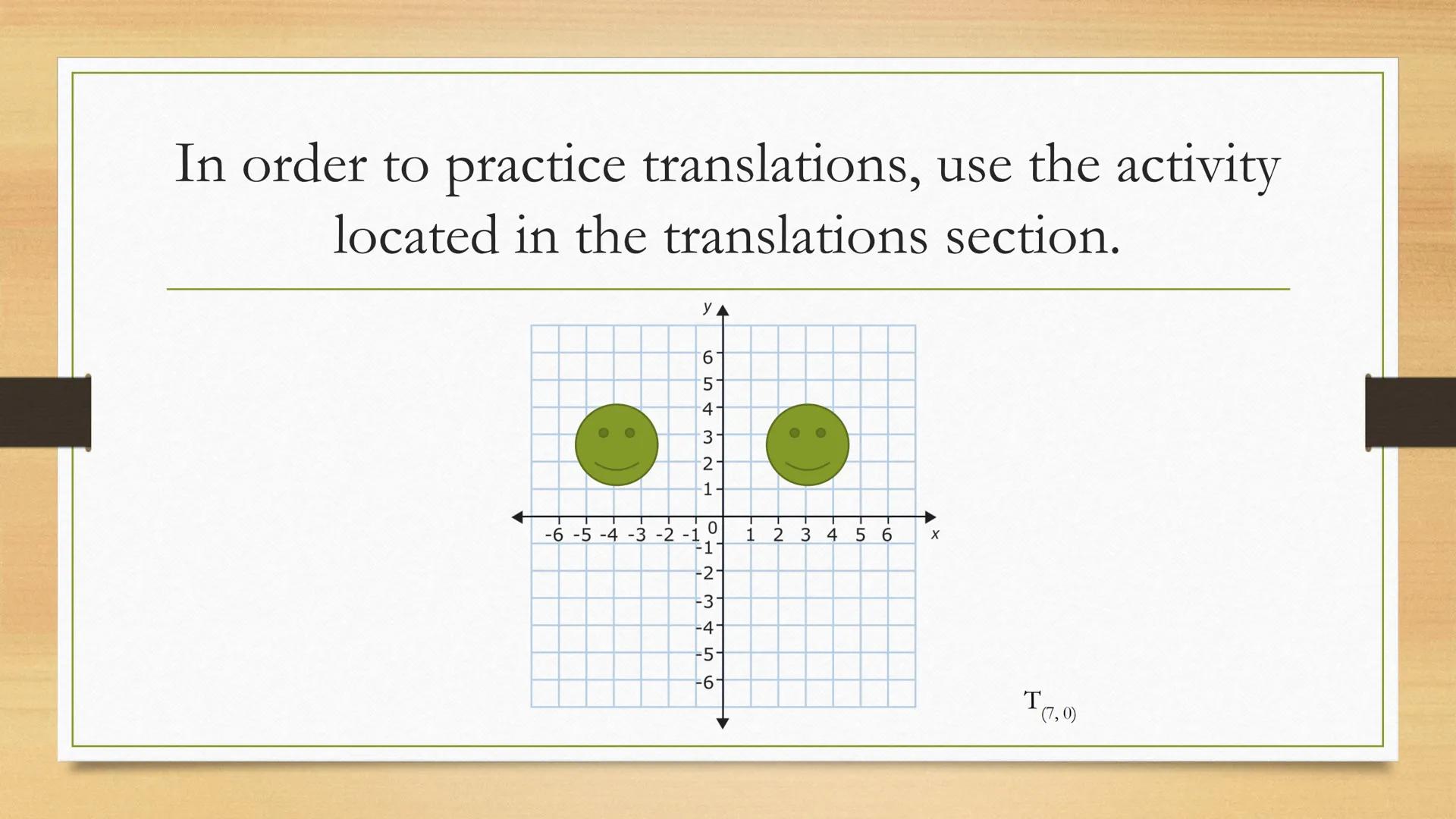 # Transformations
Translations of Two Dimensional Figures Vocabulary
• Transformation: the word transform means to change. This unit is
ab