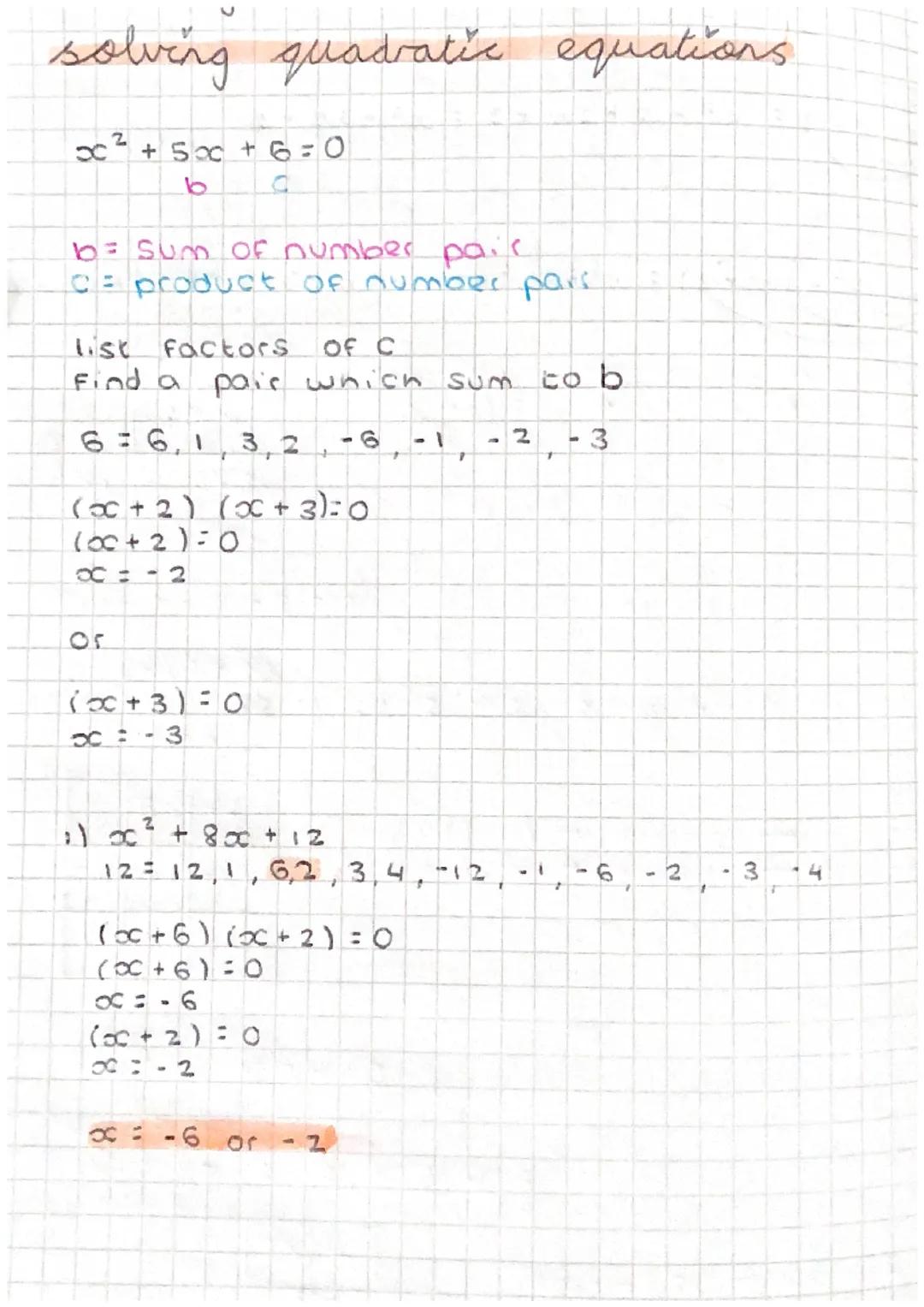 solving quadratic equations.
DC 2
+5x+6:0
a
b
b= sum of number pair
C= product of number pars
list factors OF C
Find a pair which sum
T
(x +