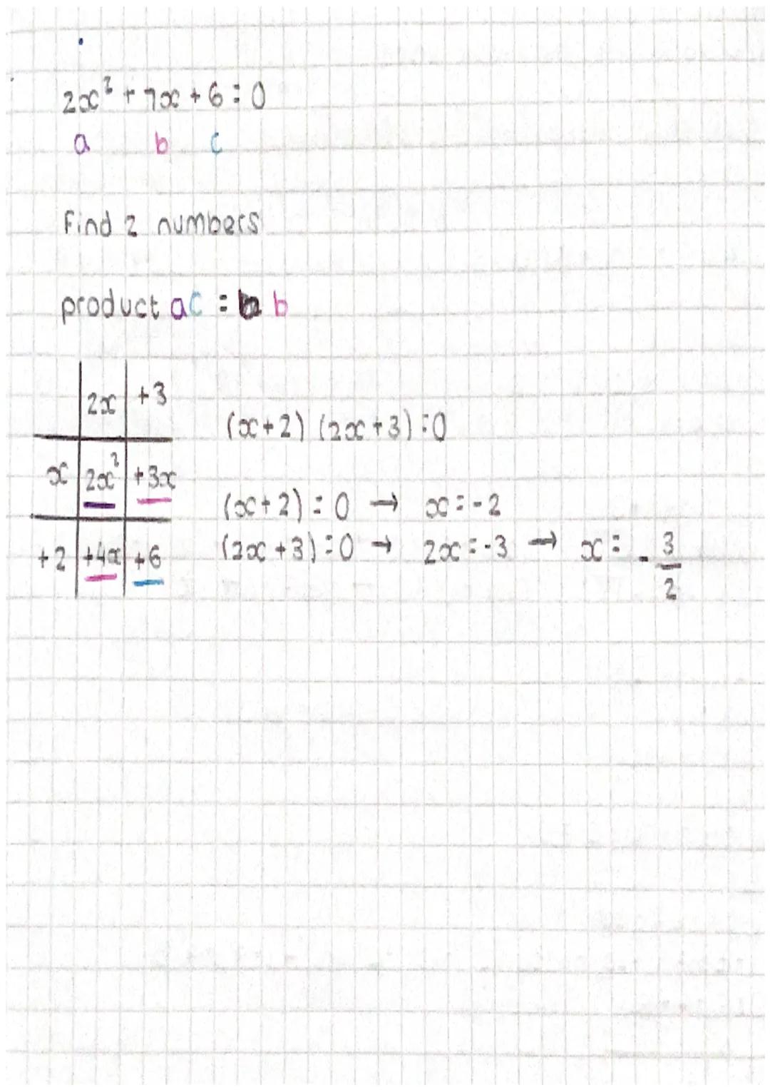 solving quadratic equations.
DC 2
+5x+6:0
a
b
b= sum of number pair
C= product of number pars
list factors OF C
Find a pair which sum
T
(x +