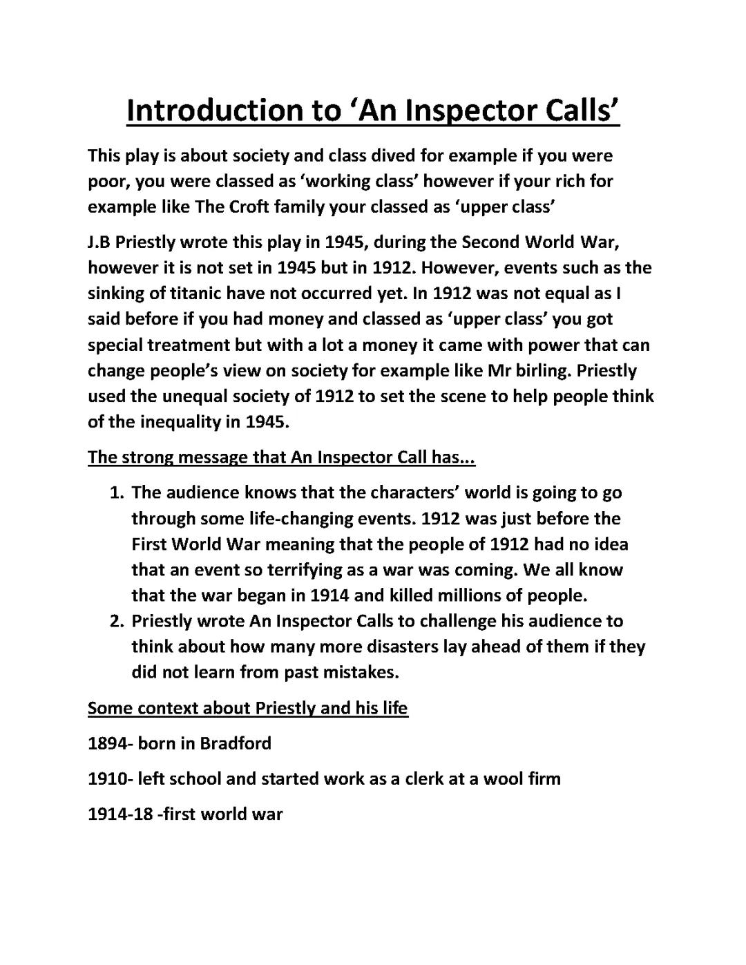 Introduction to ‘An Inspector Calls’