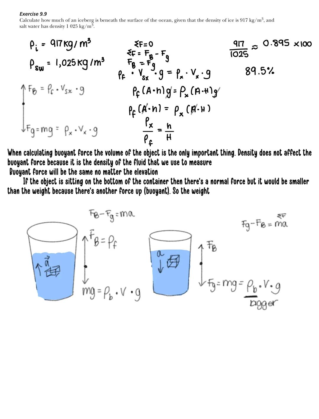 # Chapter nine: Fluids
Density and Pressure
DENSITY IS DEFINED AS
$\rho$=$\frac{m}{V}$kg/m³
PRESSURE IS DEFINED AS
P=$\,\frac{F}{A}$Pa