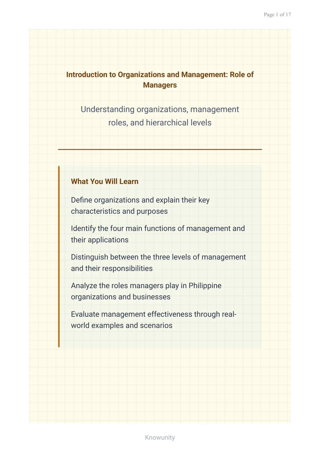 Introduction to Organizations and Management: Role of Managers