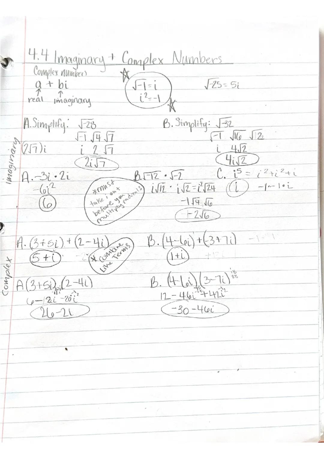 Algebra 2 Ch.4 Imaginary Numbers