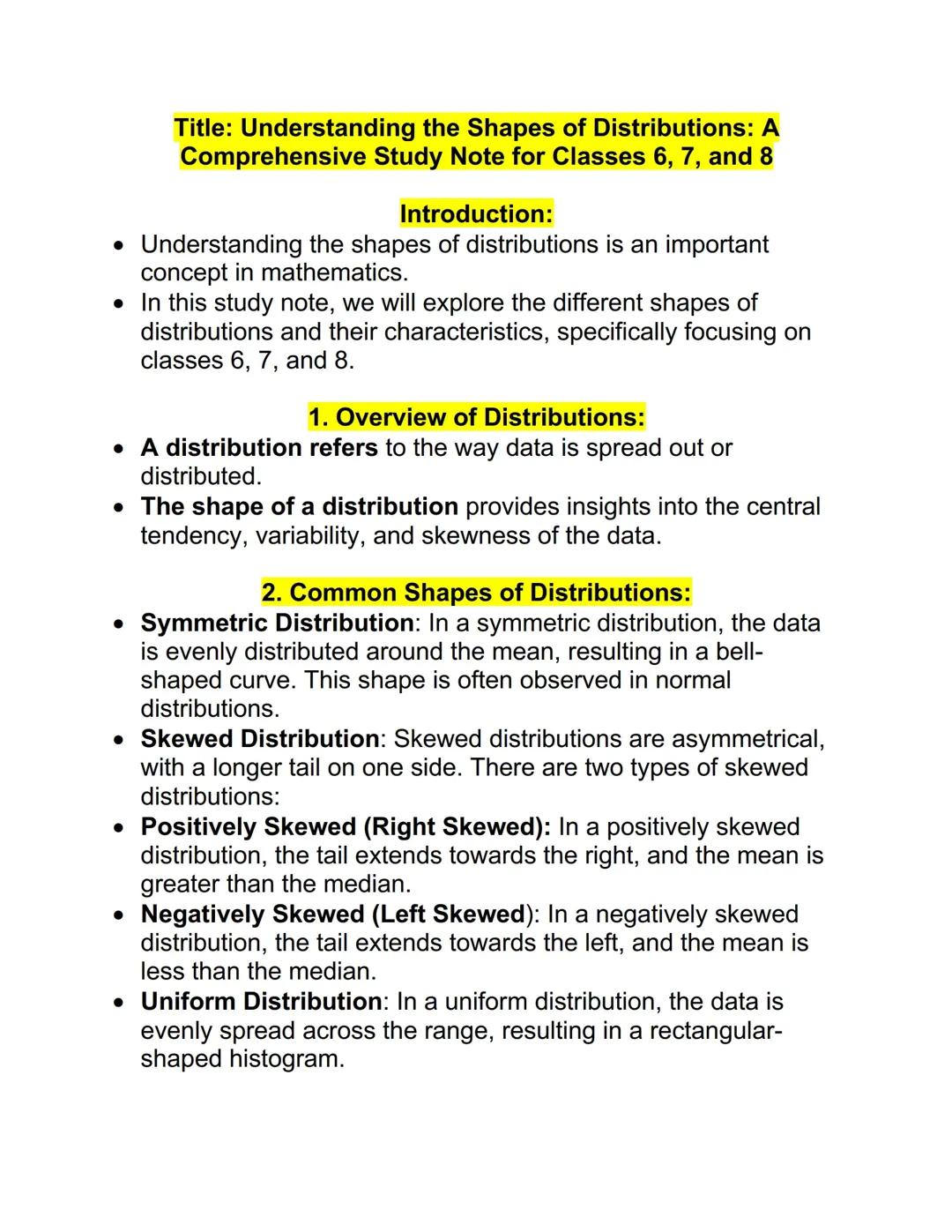 Understanding Shapes of Data Distributions