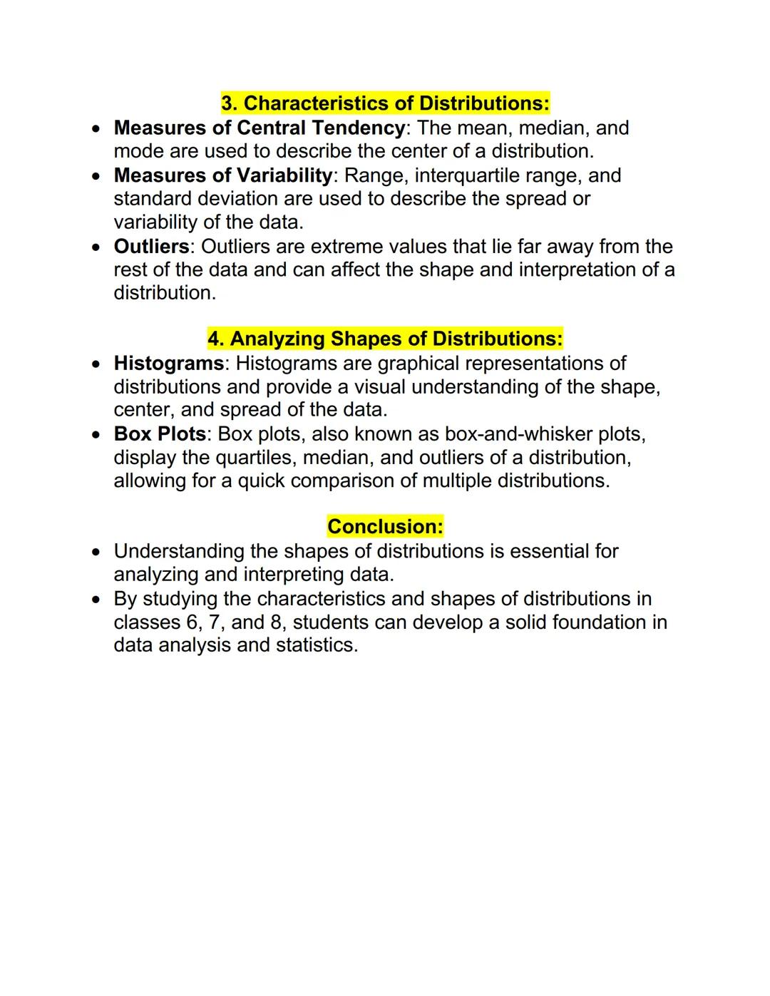 Title: Understanding the Shapes of Distributions: A
Comprehensive Study Note for Classes 6, 7, and 8
Introduction:
• Understanding the shape