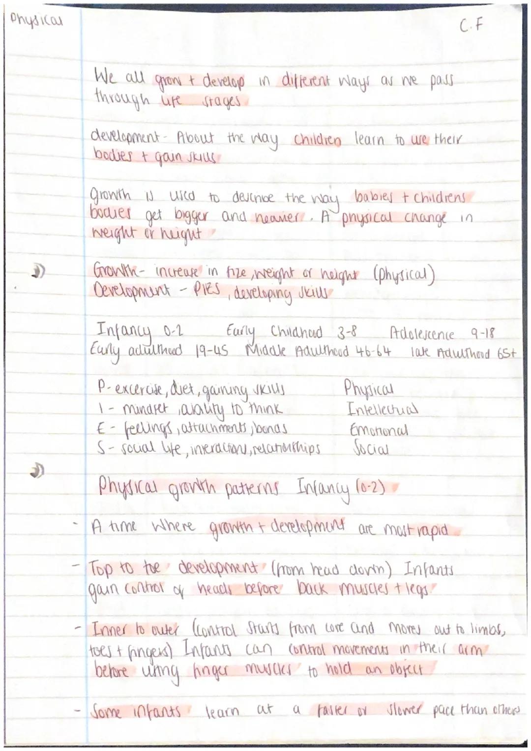 Physical growth and development