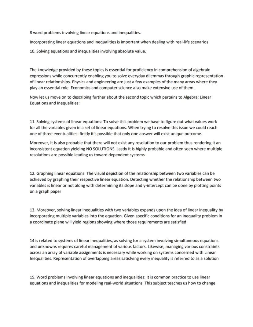 The second topic focuses on Linear Equations and Inequalities within Algebra. To be proficient in Algebra
one must understand fundamental co