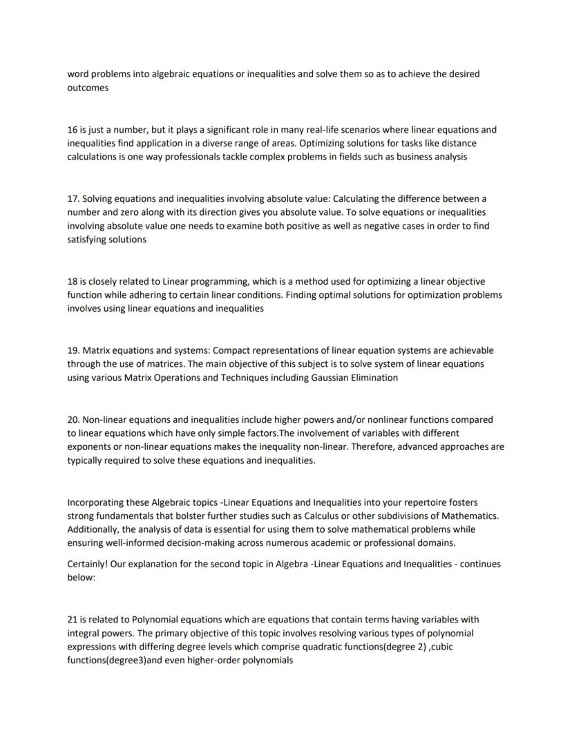 The second topic focuses on Linear Equations and Inequalities within Algebra. To be proficient in Algebra
one must understand fundamental co