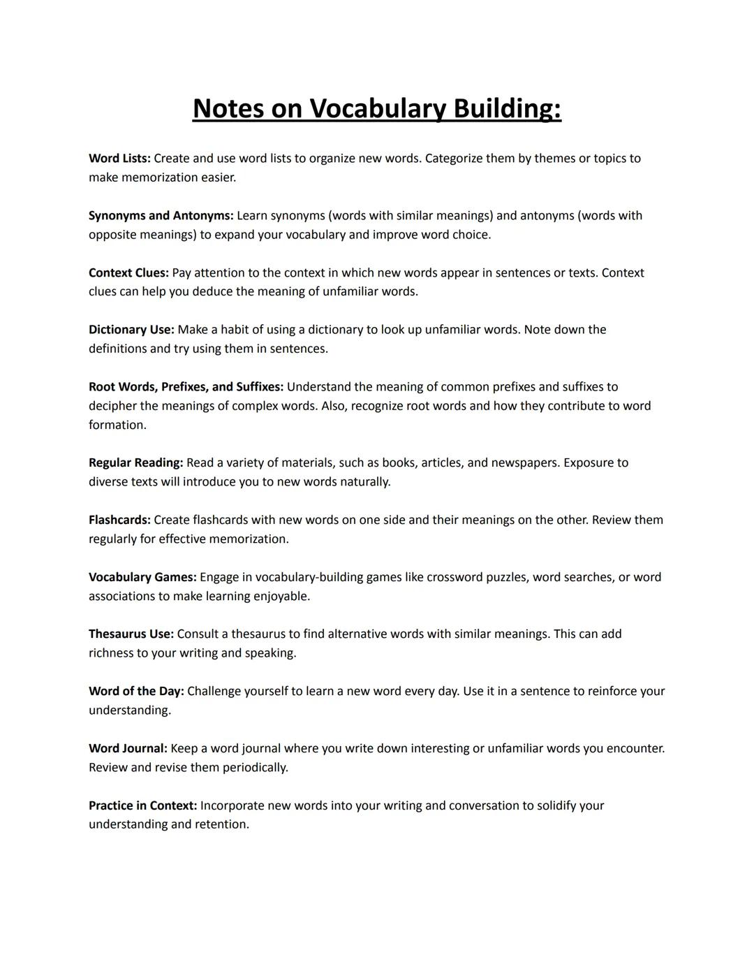 Vocabulary Building: