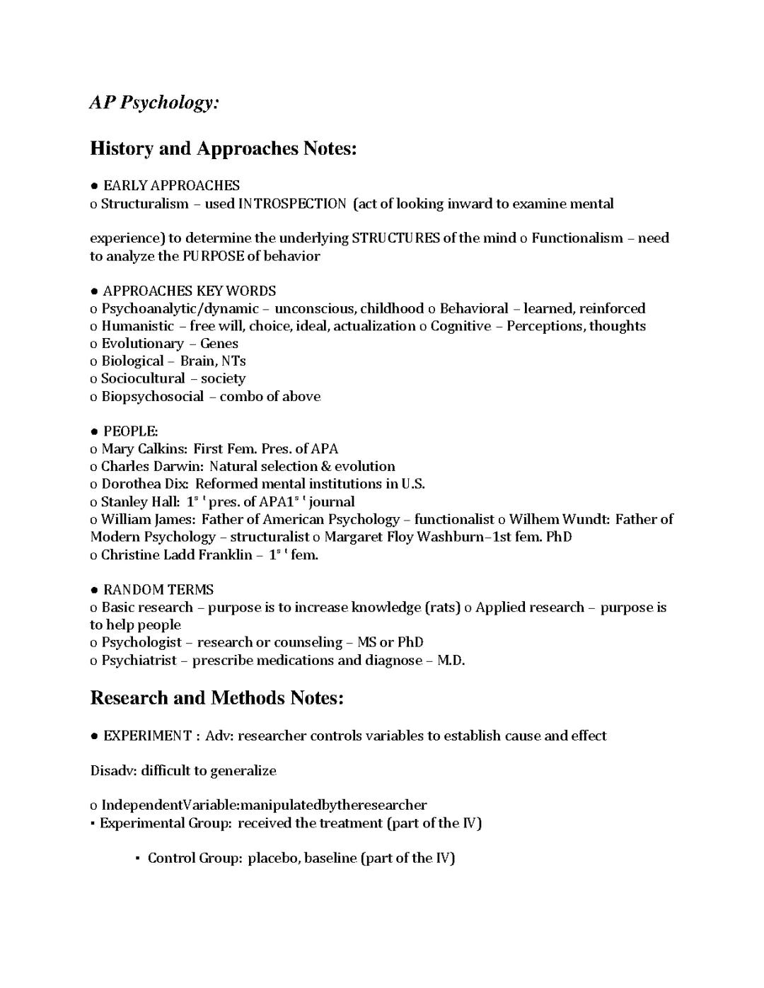 AP Psychology Unit 1: History and Research Methods