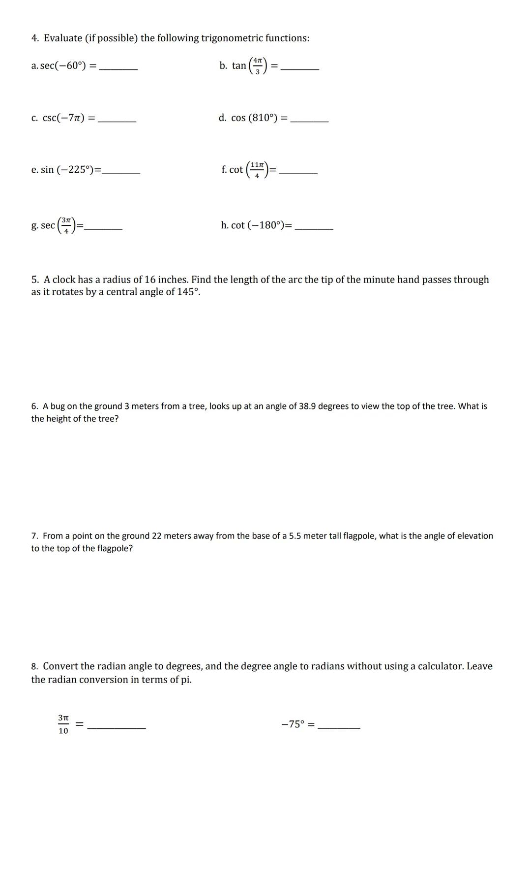 Pre-AP Pre-Calculus Section
14-1 to 14-4 REVIEW Practice Due: 1-20-2021
1. Given 0 220°
Name:
Date:
Period:
a. In which quadrant can t