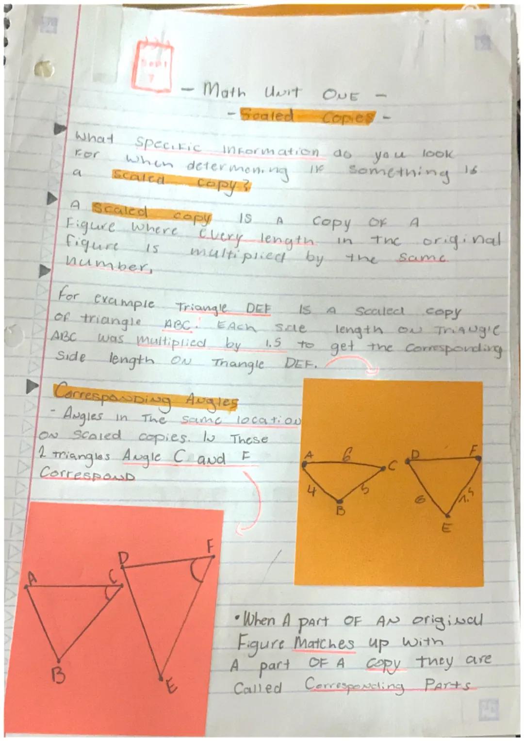 What
For
of triangle
ABC.
Side
Specific
when determen.
Scaled
copy ?
Math Unit
Sealed.
B
A Scaled copy IS. A
Figure where every length-
figu