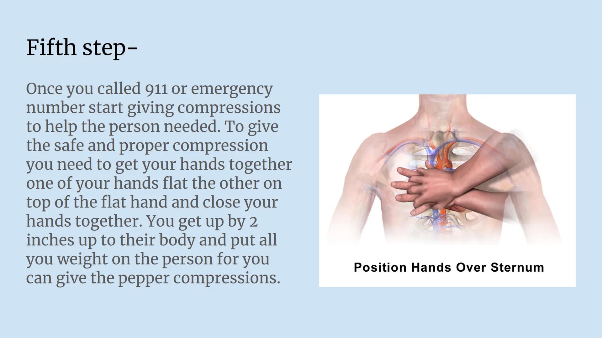 # How to give CPR
-Dulce Castellon First step-
The first thing you should do
if you see someone harm. You
should always first check
scene