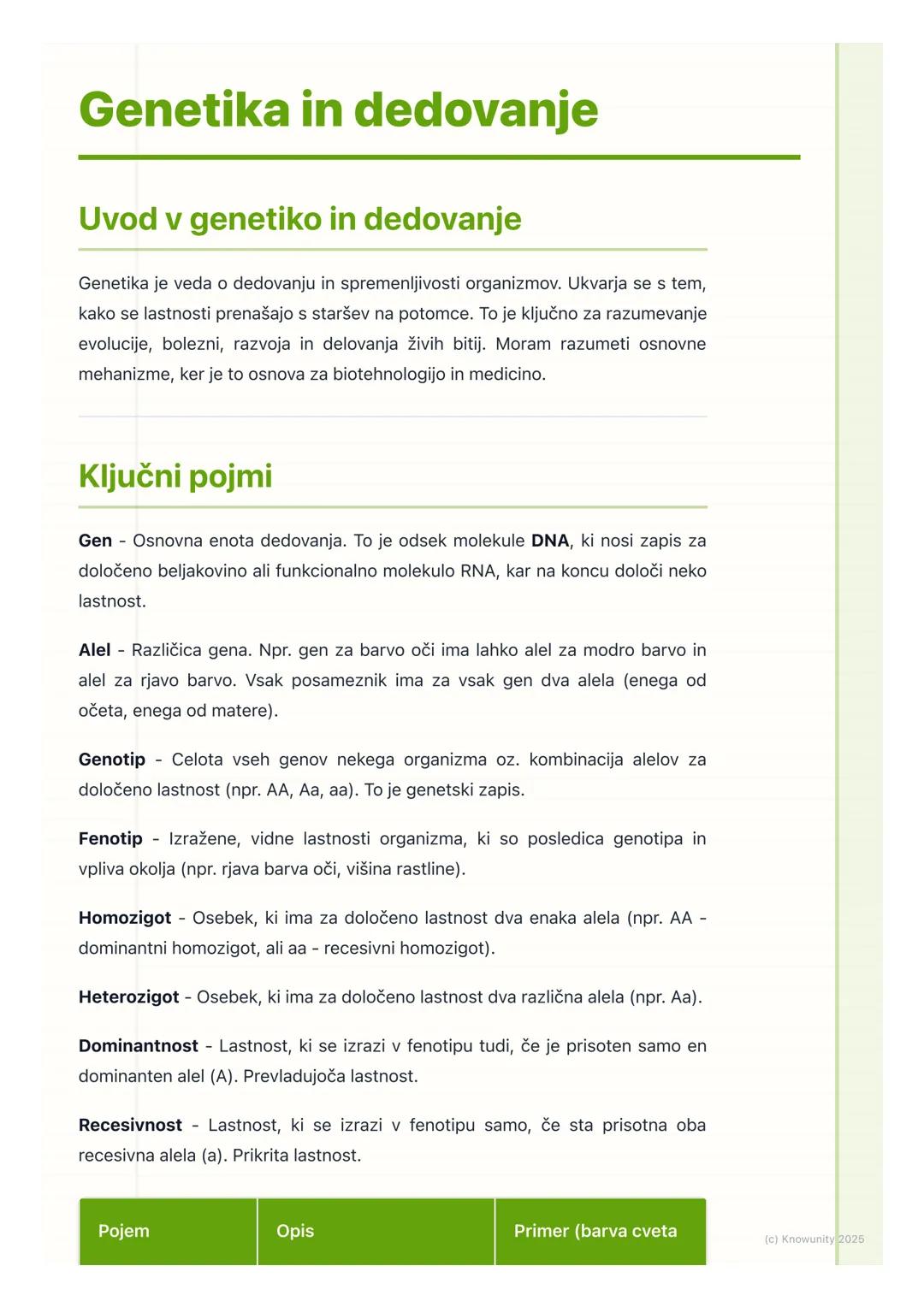 # Genetika in dedovanje
## Uvod v genetiko in dedovanje
Genetika je veda o dedovanju in spremenljivosti organizmov. Ukvarja se s tem,
kako