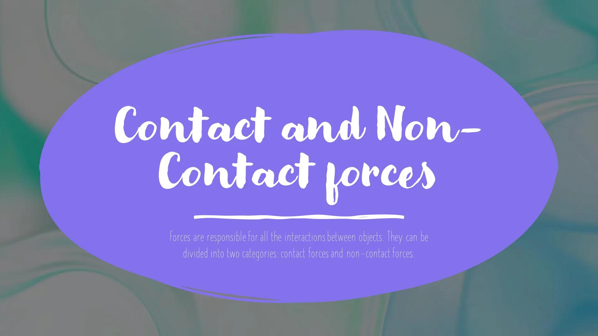 Contact and Non-
Contact forces
Forces are responsible for all the interactions between objects. They can be
divided into two categories: co