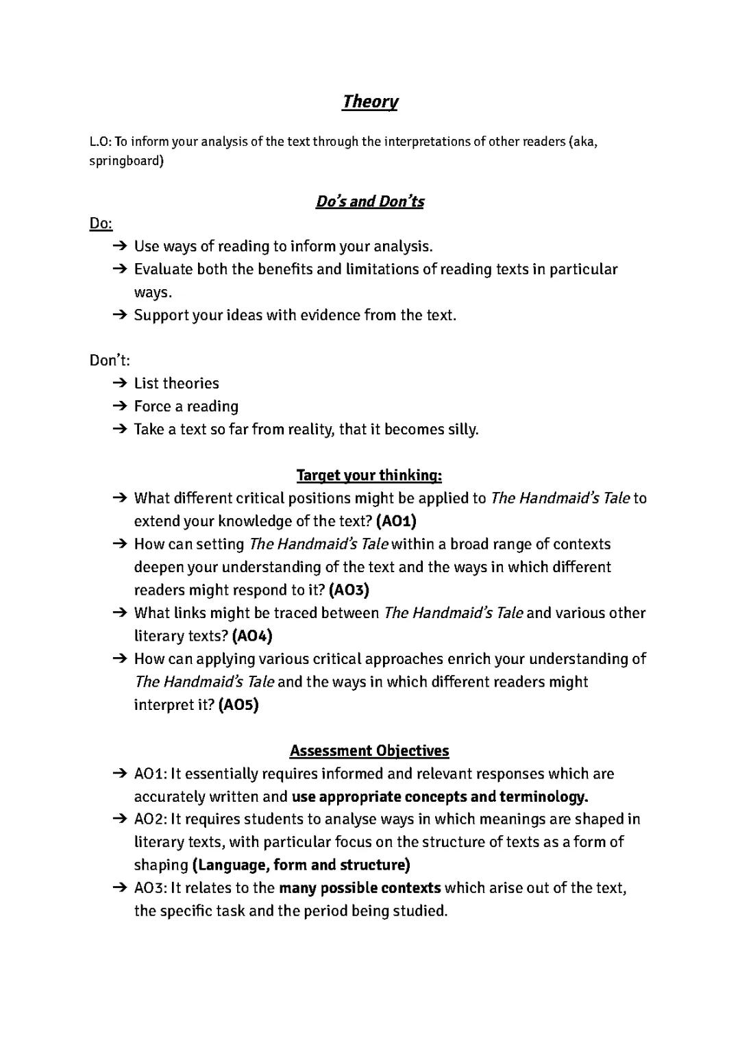 Theories to use in Essays