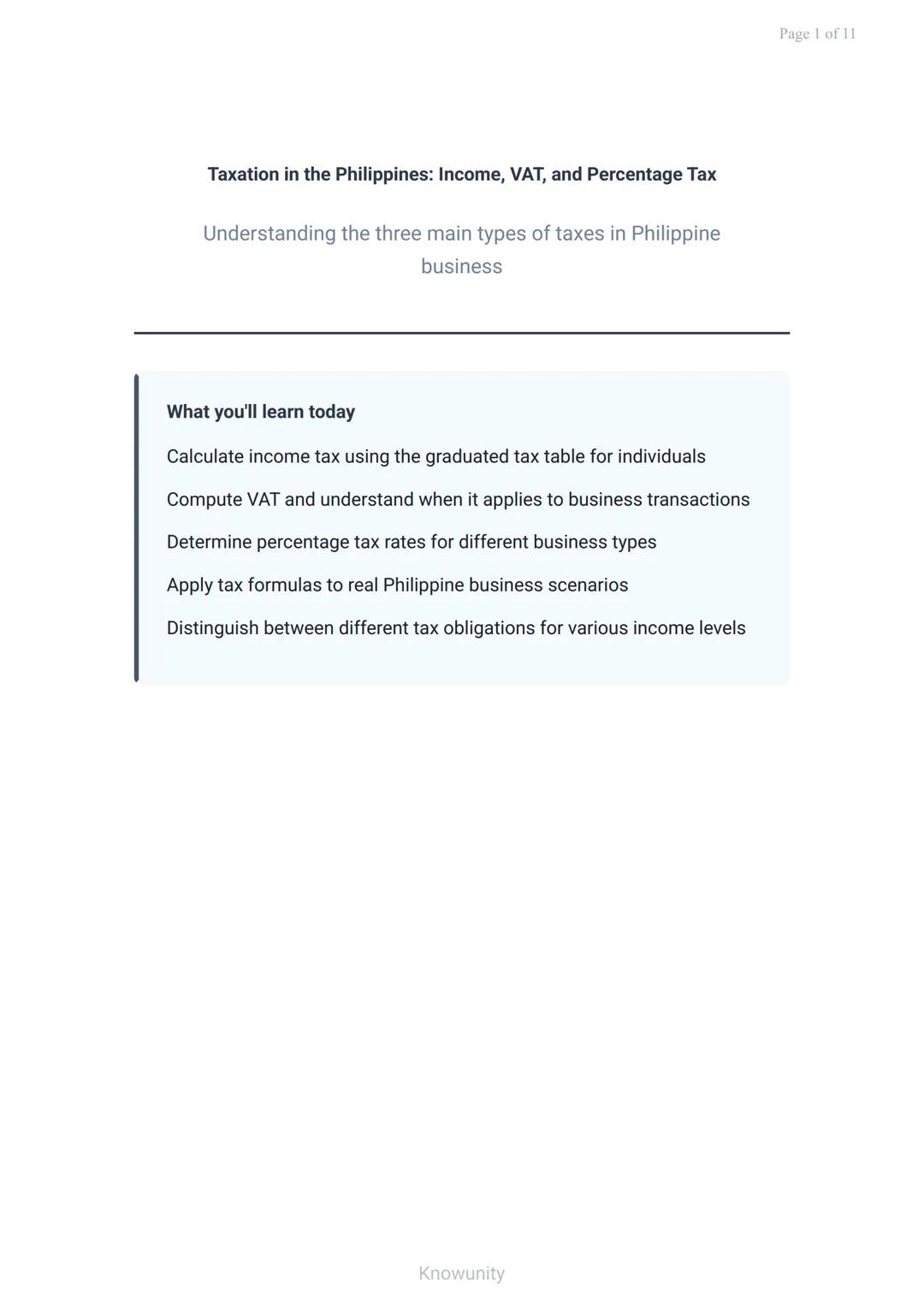 Taxation in the Philippines: Income, VAT, and Percentage Tax