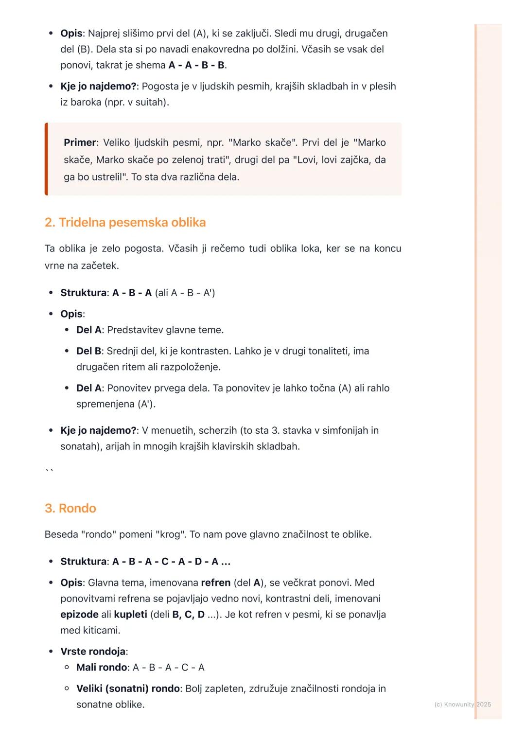 # Glasbene oblike
Kaj so glasbene oblike?
Glasbena oblika je kot načrt ali okostje skladbe. Pove nam, kako so posamezni
deli glasbe (melod