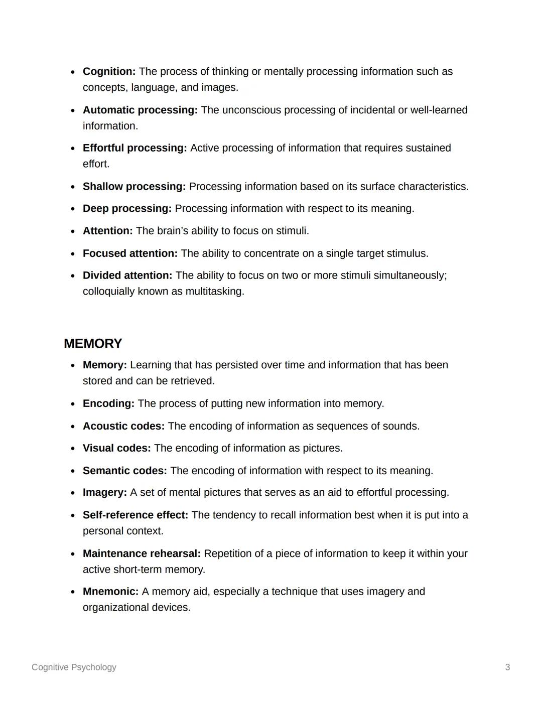 Cognitive Psychology
Cognitive Psychology notes
Cognitive psychology is the scientific study of the mind and mental processes. It aims to
un