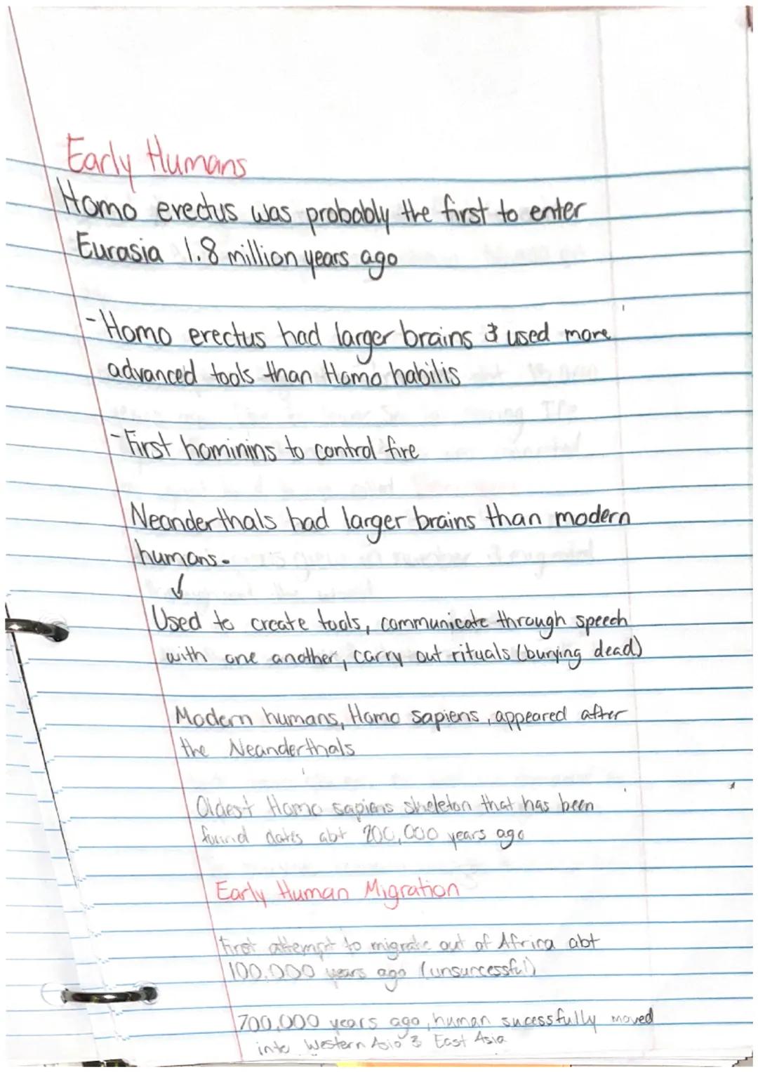 Ancient Civilization & 1st Humans
Human evolution began with hominids
They Takeaways
• Prehistory is the story of human history
before th