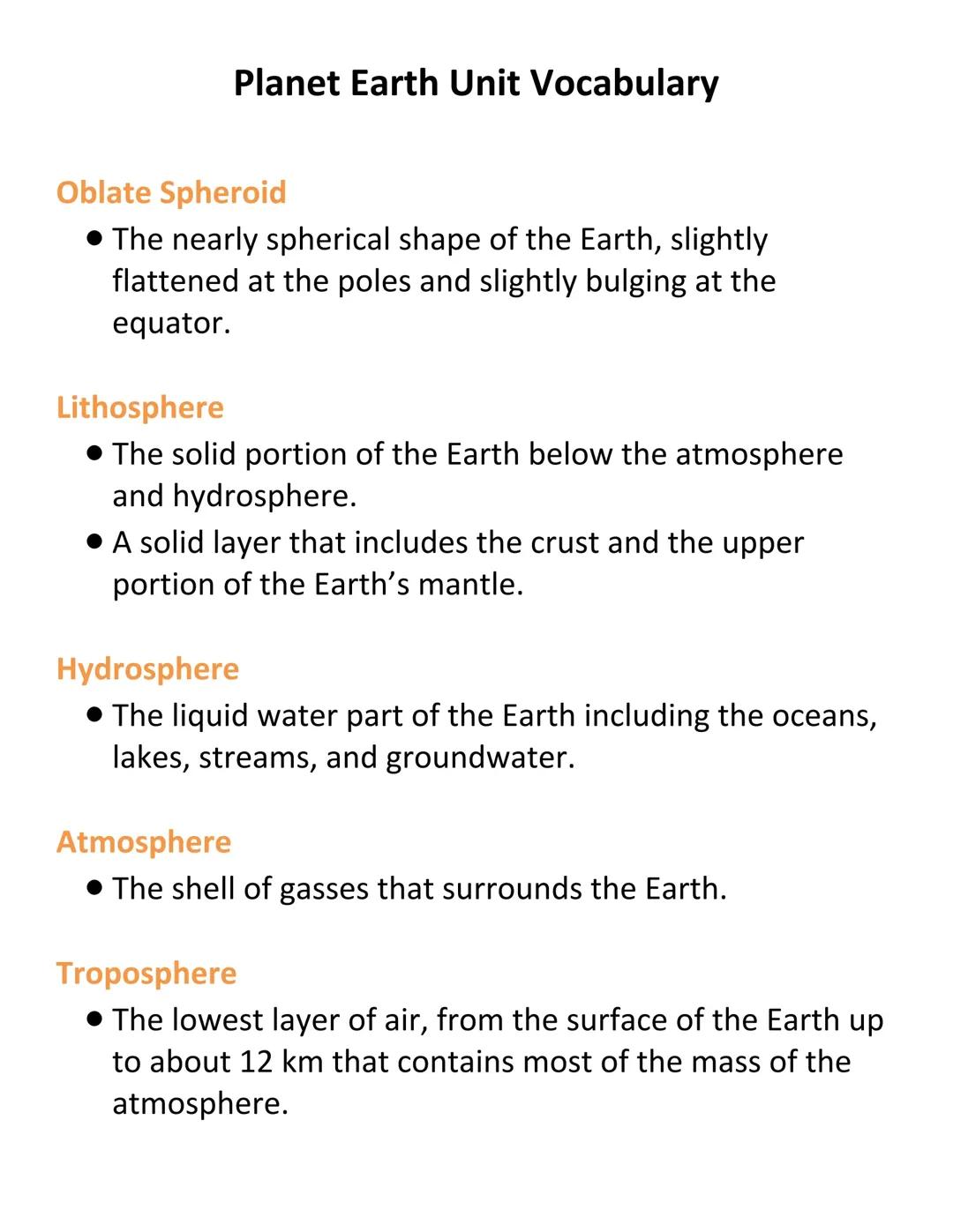 Earth Science Vocabulary Definitions
