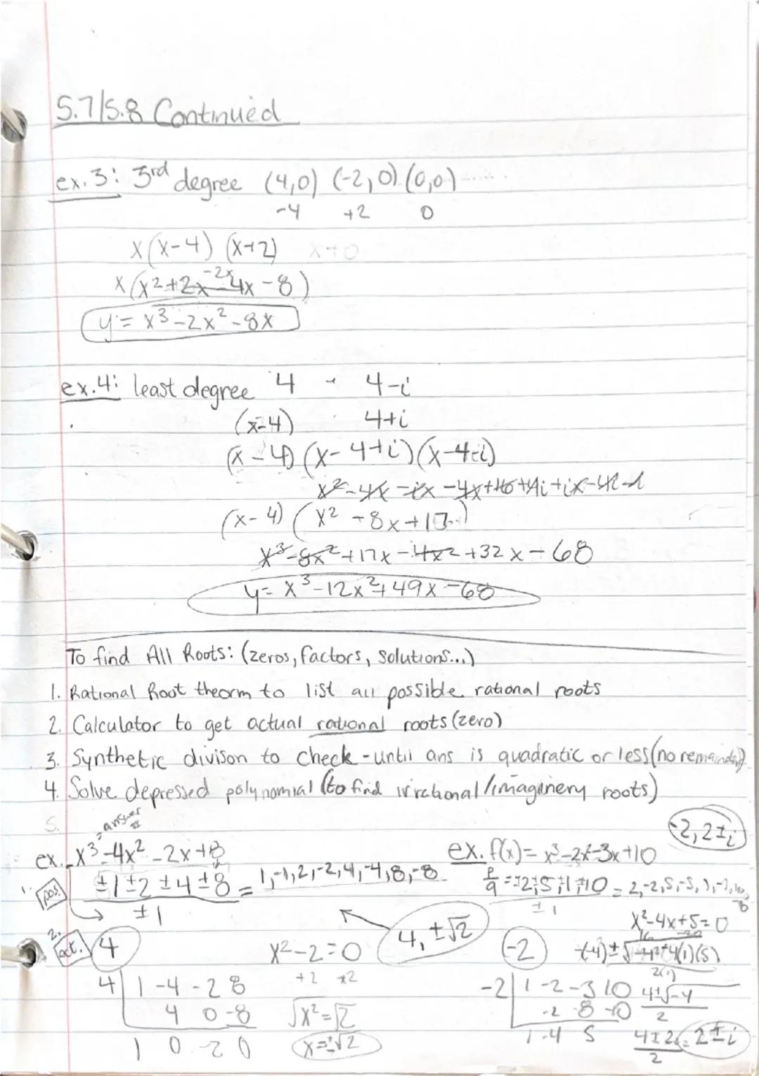 5.2 Dividing Polynomials
Divisor (x+c) or (x-c): synthetic diüson
Divisor in other form(not linear, leading coe #1)
Remainers written as