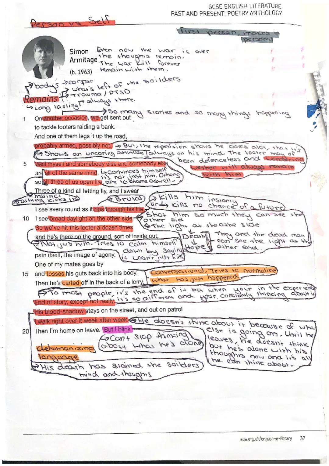 san vs Self
bodys
Remains
1
Long lasting always there.
GCSE ENGLISH LITERATURE
PAST AND PRESENT: POETRY ANTHOLOGY
the war
Simon
Armitage
Eve