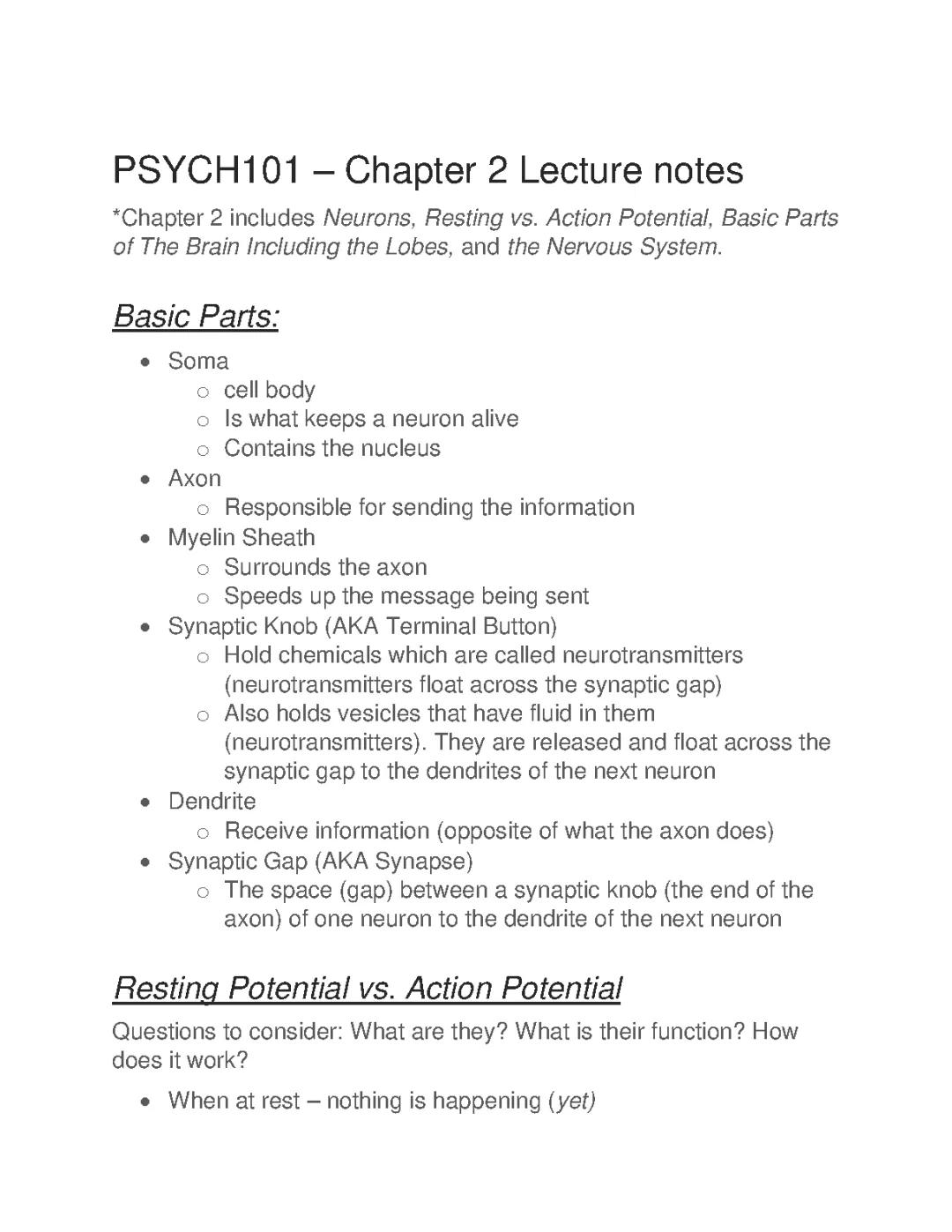 PSYCH101 - Chapter 2 Lecture Notes