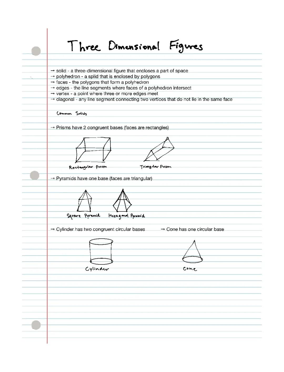Math 7: Comprehensive Notes on 3D Figures