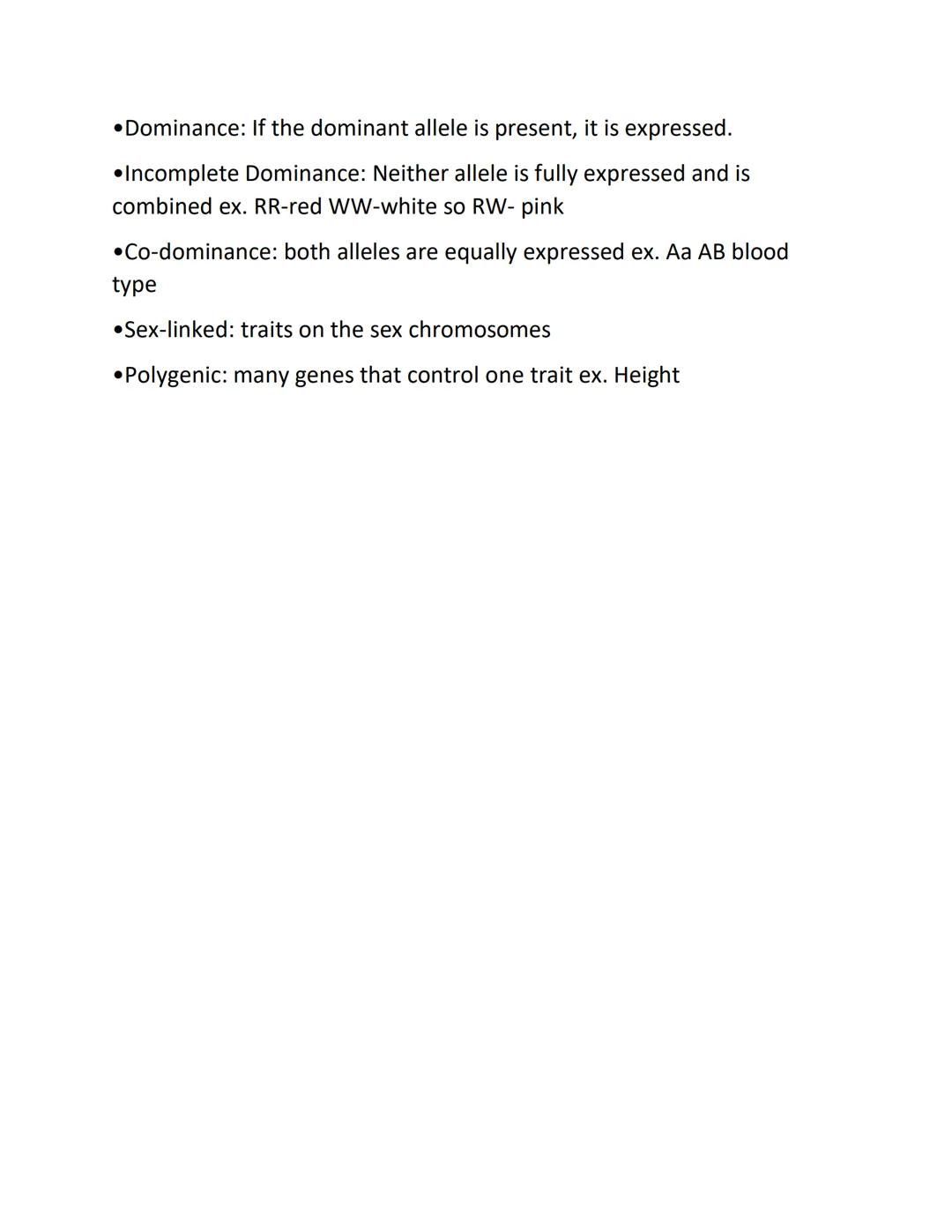 Mendelian Genetics
Definitions in cell division
•Allele: different forms of a gene found in the gene pool. Ex. AB & O
alleles for human bloo