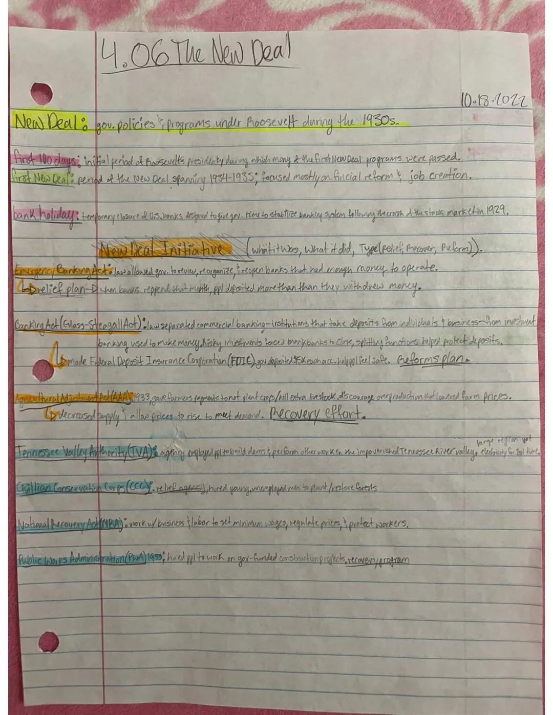 14.06 The New Deal
10-18-2022
New Deal: you. policies & Programs under Roosevelt during the 1930s.
first 100 days; initial period of Rooseve