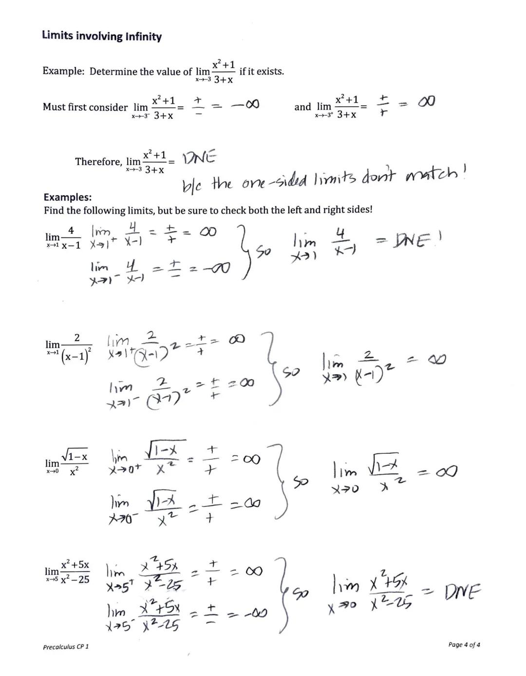 Pre-Calculus CP 1 - Limits involving Infinity
Horizontal and Vertical Asymptotes
Horizontal Asymptotes:
1
Graph of * f(x) = ¹
RULES (these s