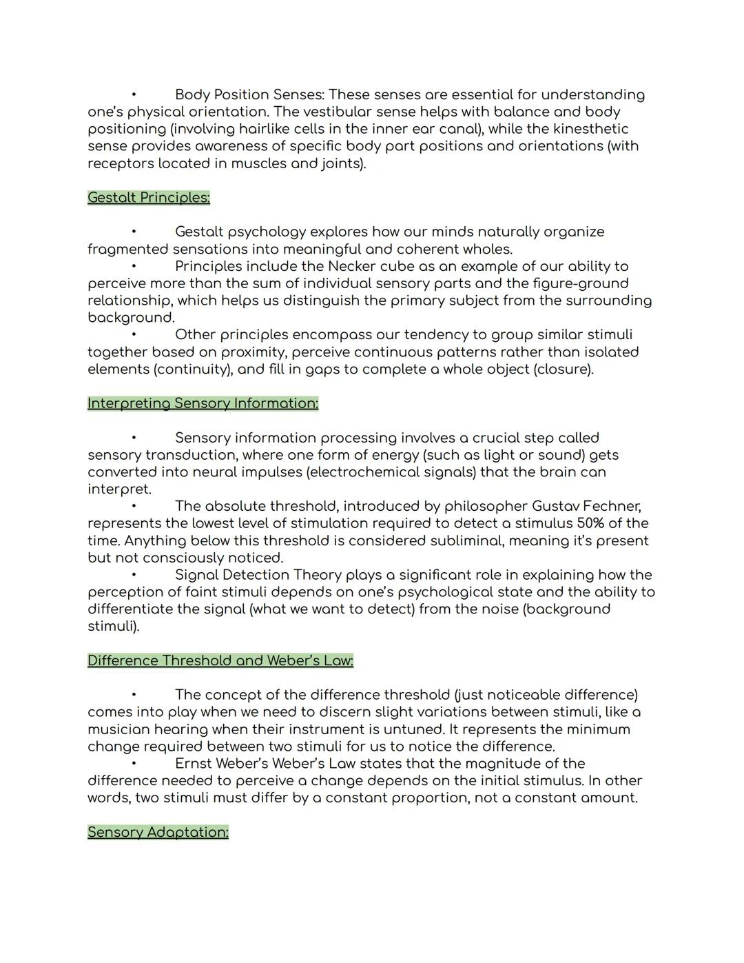 AP PSYCHOLOGY UNIT 3 - 3.1 Principles of
Sensation
Principles of Sensation:
Sensation is the initial process through which our sensory recep