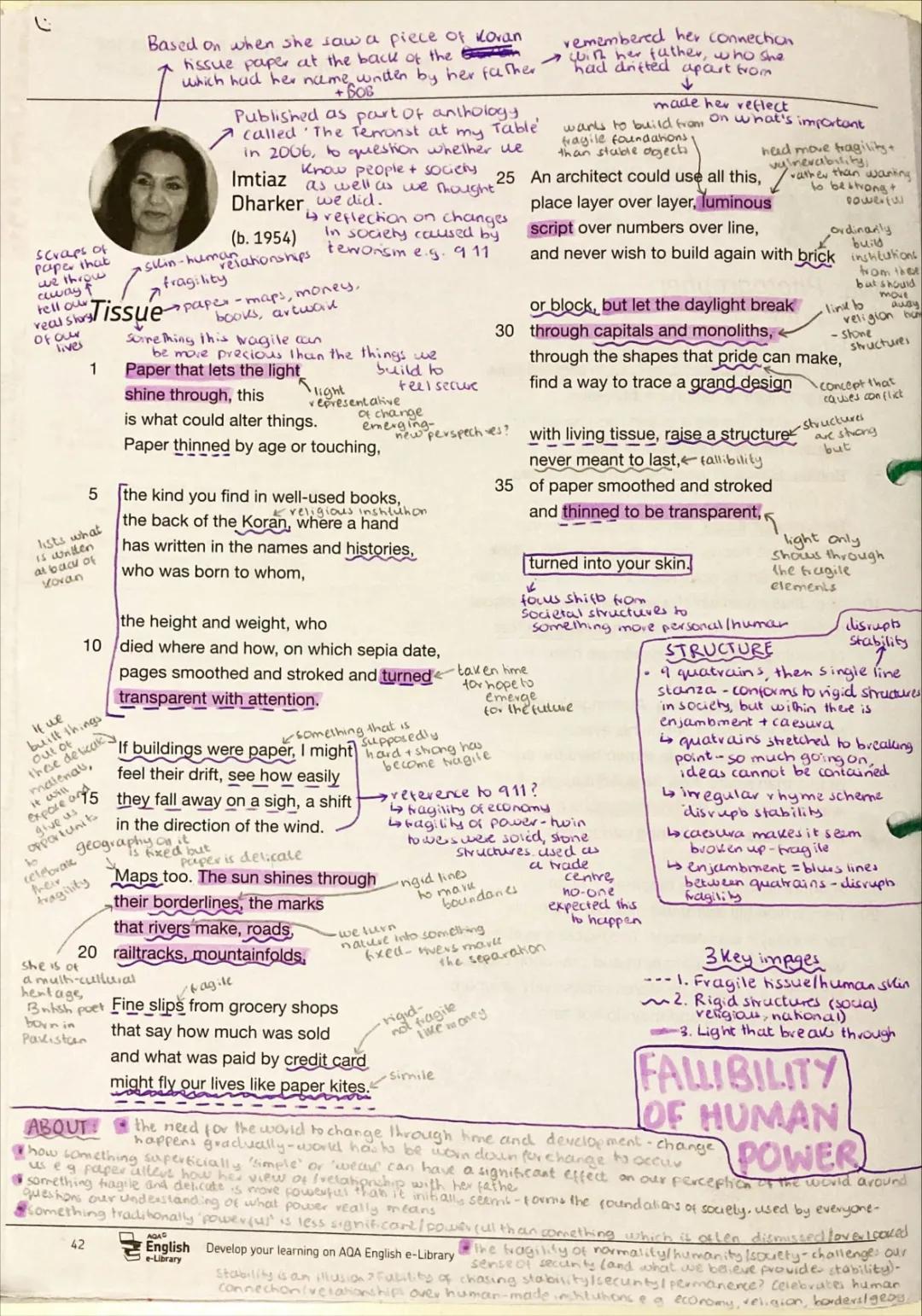 Tissue- Power and Conflict annotated poem