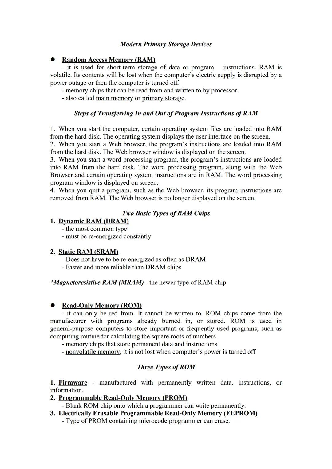PARTS OF THE COMPUTER SYSTEM
Hardware Component of Computer Systems
*The CPU
manipulates raw data into more useful form and controls the oth