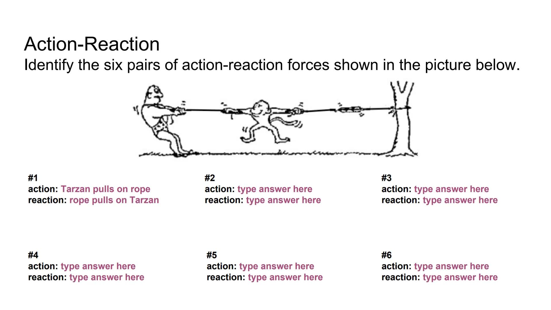Applying Newton's 3rd Law of Motion
Reaction
Action
O
O
€ Action-Reaction
In the example to the right, the
action-reaction pair is shown by