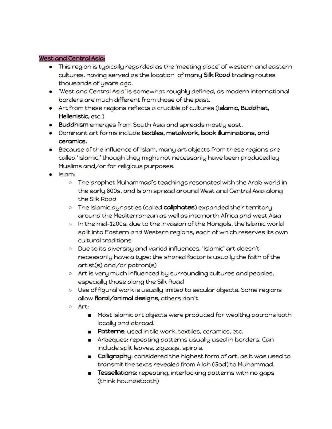 ## West and Central Asia:
- This region is typically regarded as the 'meeting place' of western and eastern cultures, having served as the