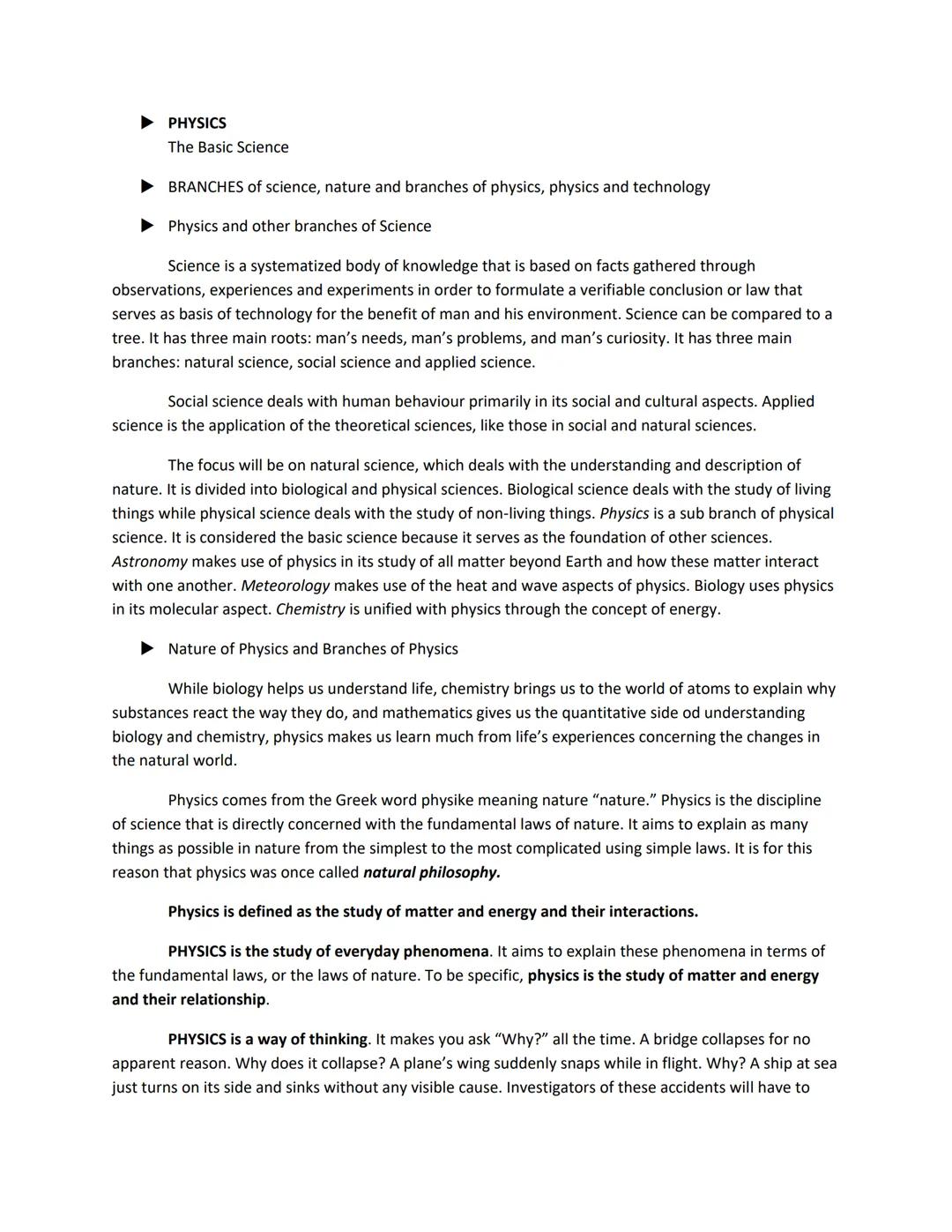 PHYSICS
The Basic Science
BRANCHES of science, nature and branches of physics, physics and technology
Physics and other branches of Science