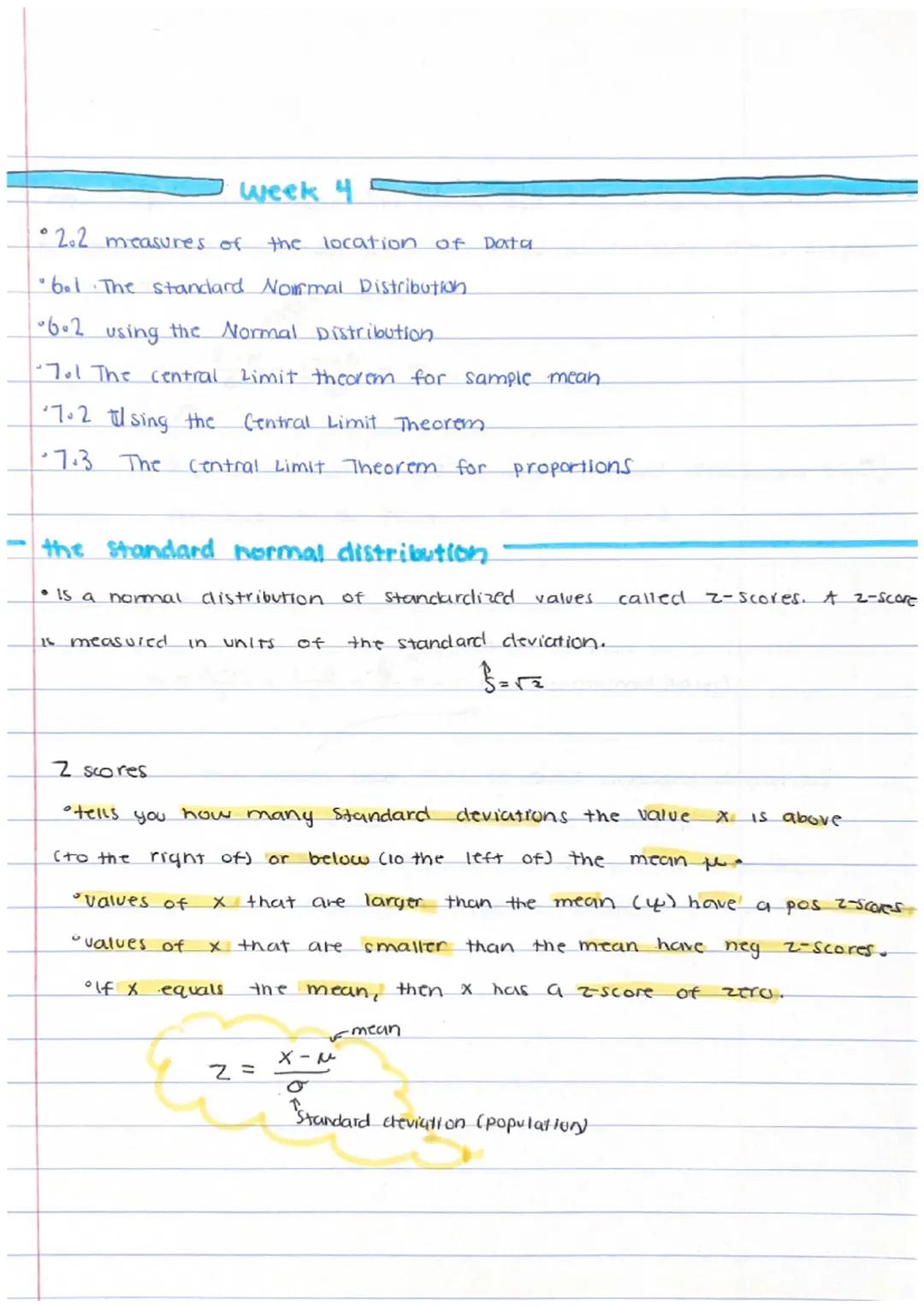 # week 4
* 2.2 measures of the location of Data
* 6.1 The standard Normal Distribution.
* 6.2 using the Normal Distribution.
* 7o1 The cent